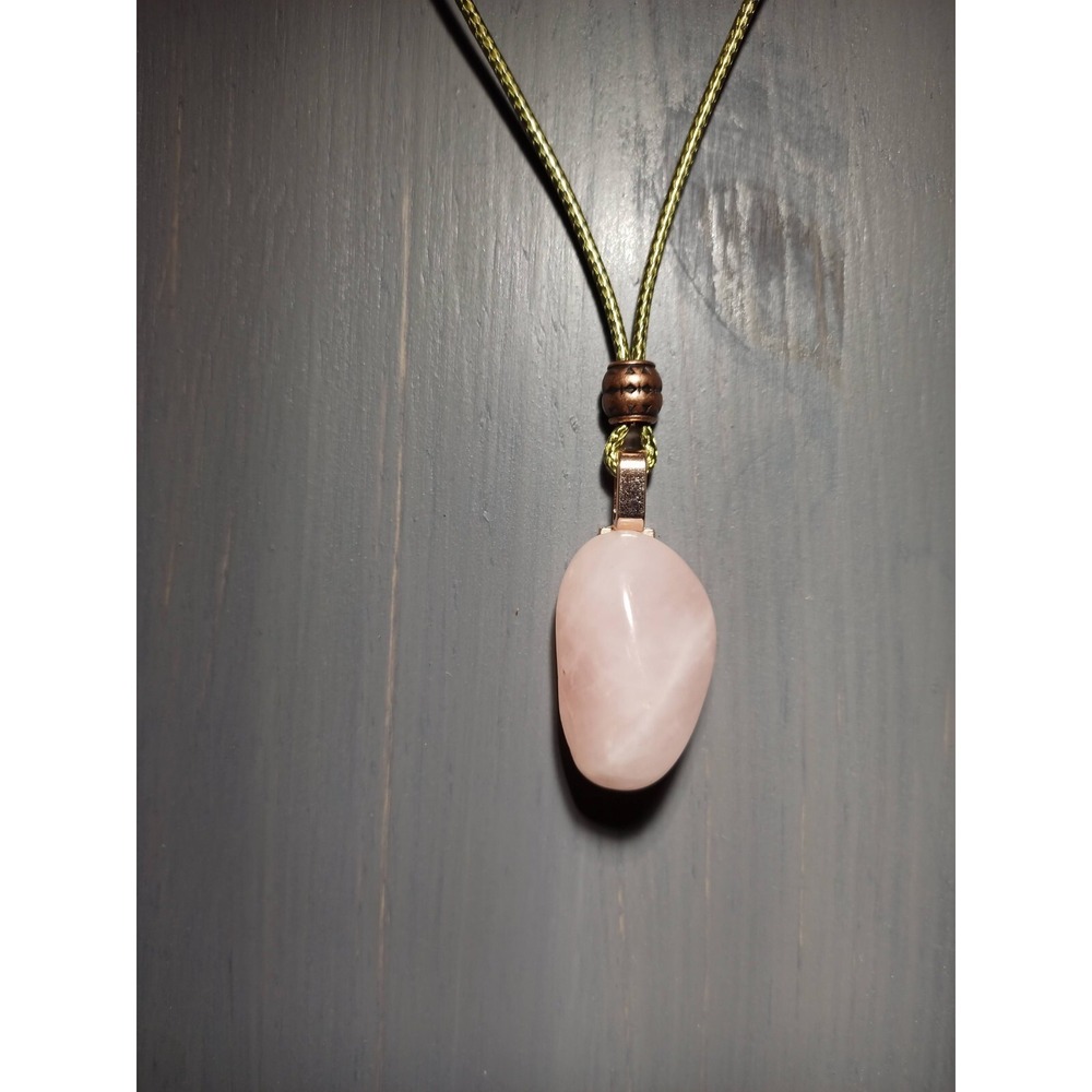 Rose Quartz Crystal Pendant‎ Necklace Waxed Cord Break Away Closure Boho Pink